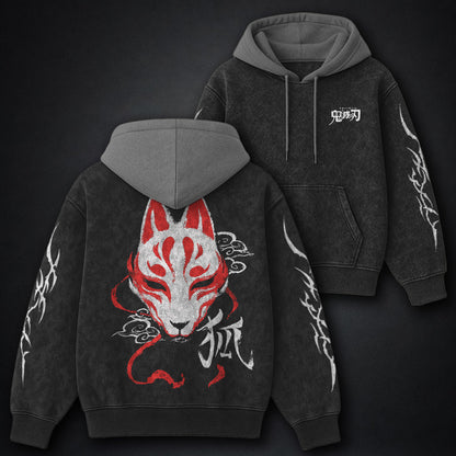 Demon Slayer French-terry Black and Gray Washed Hoodie