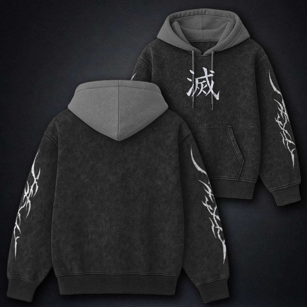 Demon Slayer Statement Black and Gray Washed Hoodie