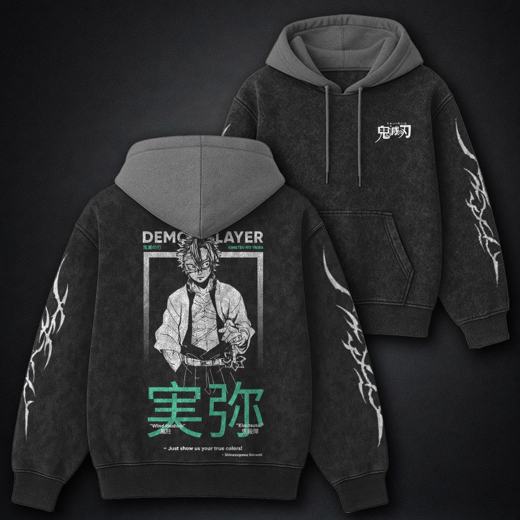 Demon Slayer Luxe Black and Gray Washed Hoodie