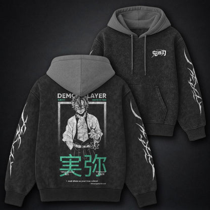 Demon Slayer Luxe Black and Gray Washed Hoodie