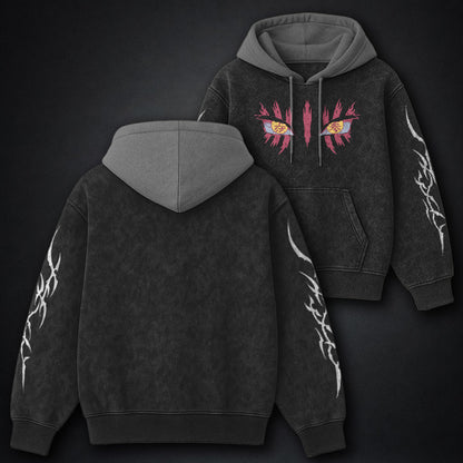 Demon Slayer Printed Black and Gray Washed Hoodie