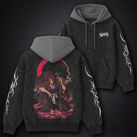 Demon Slayer Iconic Black and Gray Washed Hoodie
