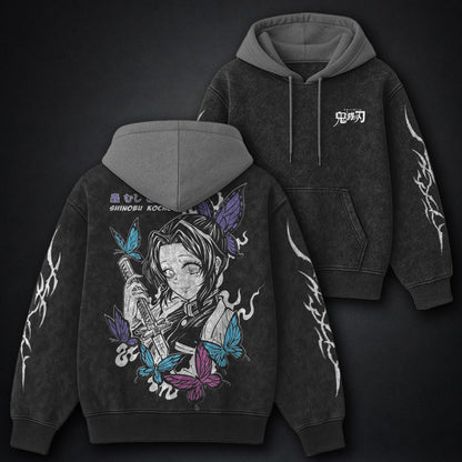 Demon Slayer Versatile Black and Gray Washed Hoodie