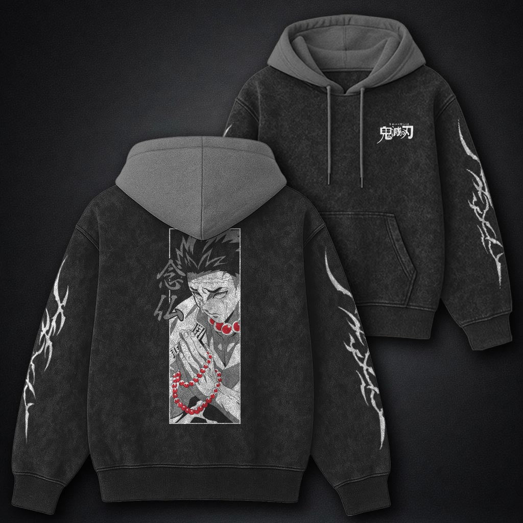 Demon Slayer Vintage Black and Gray Washed Hoodie