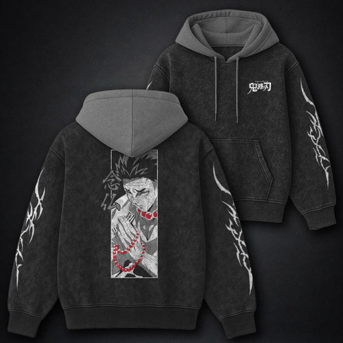 Demon Slayer Vintage Black and Gray Washed Hoodie