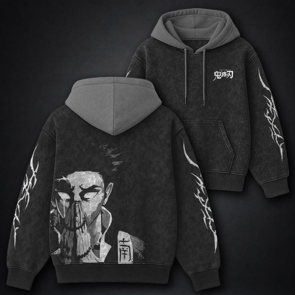 Demon Slayer Ultra-soft Black and Gray Washed Hoodie