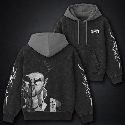 Demon Slayer Ultra-soft Black and Gray Washed Hoodie