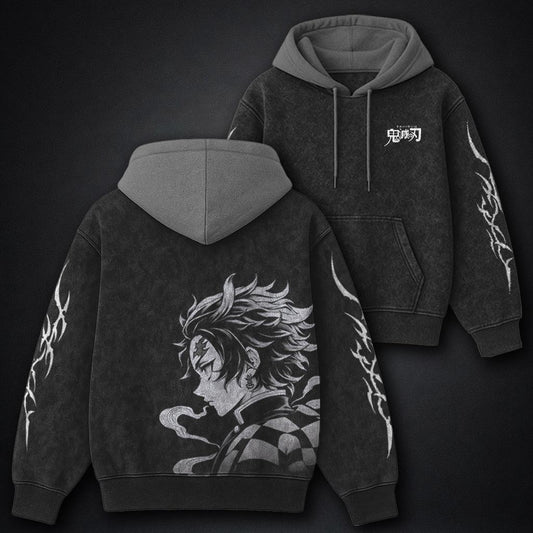Demon Slayer Bold Black and Gray Washed Hoodie