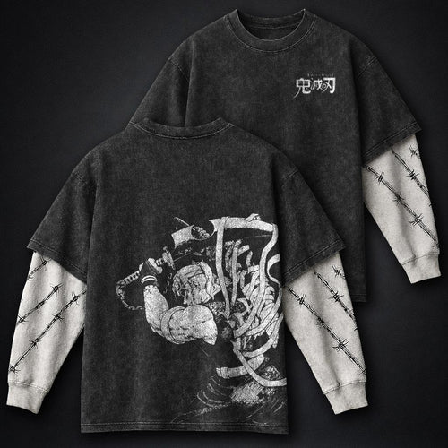 Demon Slayer Ultra-soft Double Sleeves Washed T-Shirt