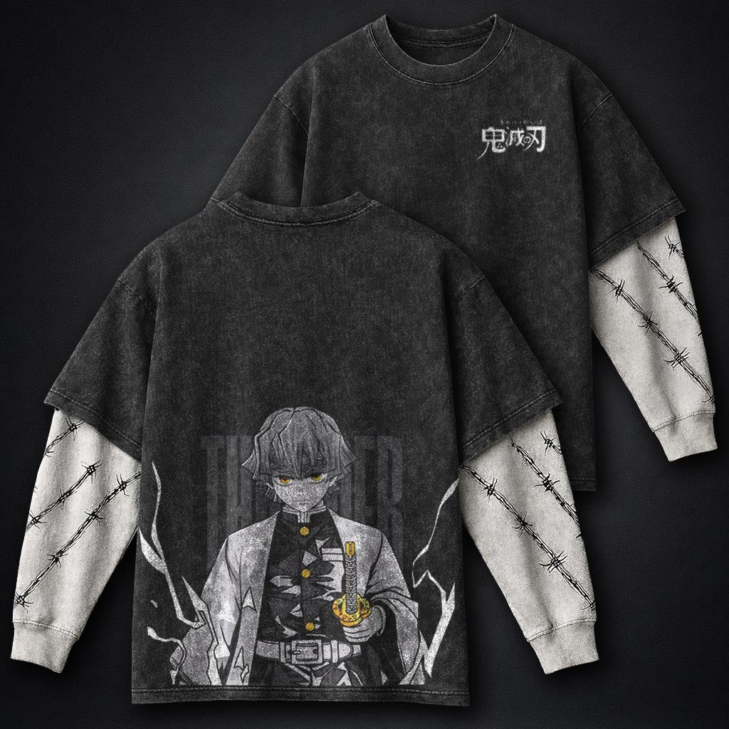 Demon Slayer Cozy Double Sleeves Washed T-Shirt