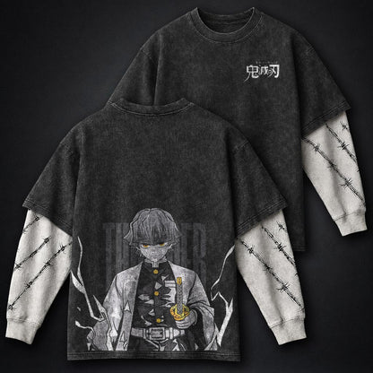 Demon Slayer Cozy Double Sleeves Washed T-Shirt