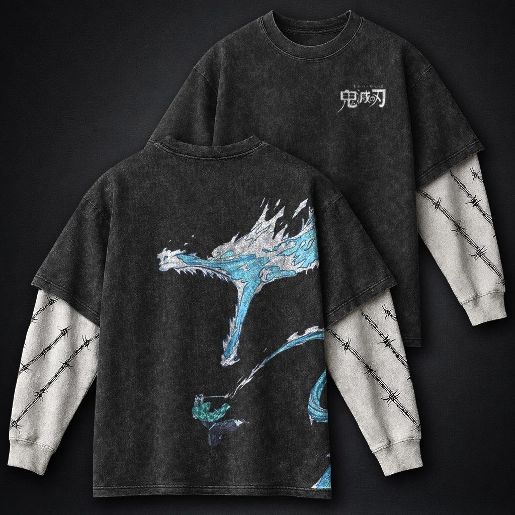 Demon Slayer Loose-fit Double Sleeves Washed T-Shirt