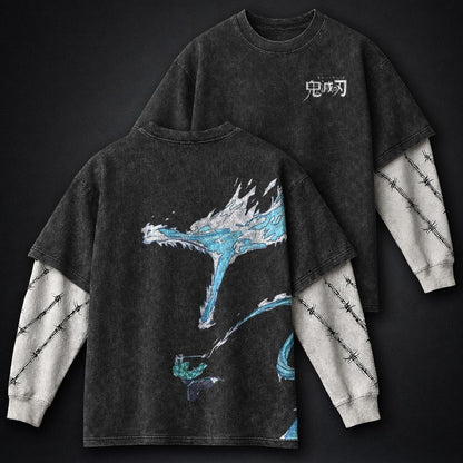 Demon Slayer Loose-fit Double Sleeves Washed T-Shirt