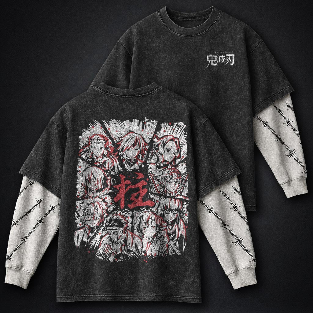 Demon Slayer High Quality Double Sleeves Washed T-Shirt