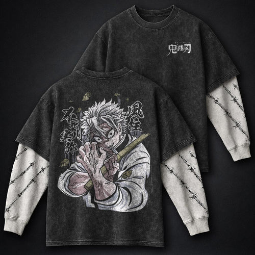Demon Slayer Boxy Double Sleeves Washed T-Shirt