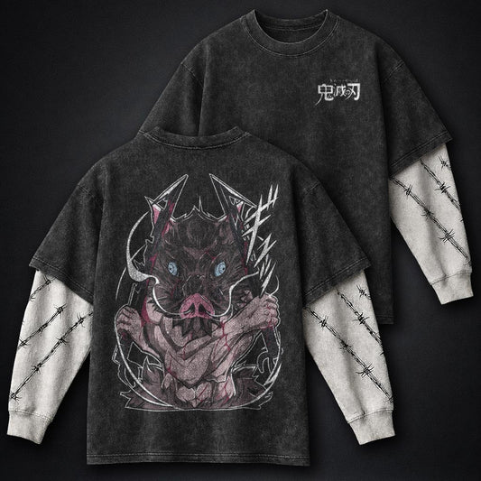 Demon Slayer Tailored Double Sleeves Washed T-Shirt