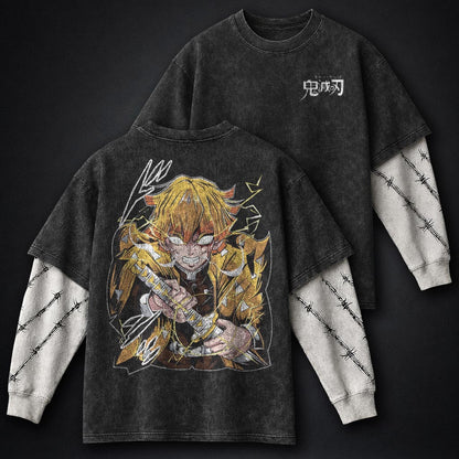 Demon Slayer Structured Double Sleeves Washed T-Shirt