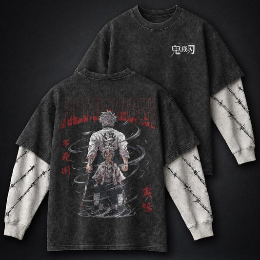 Demon Slayer Relaxed Double Sleeves Washed T-Shirt