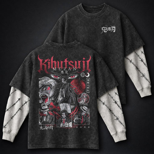 Demon Slayer Bold Double Sleeves Washed T-Shirt