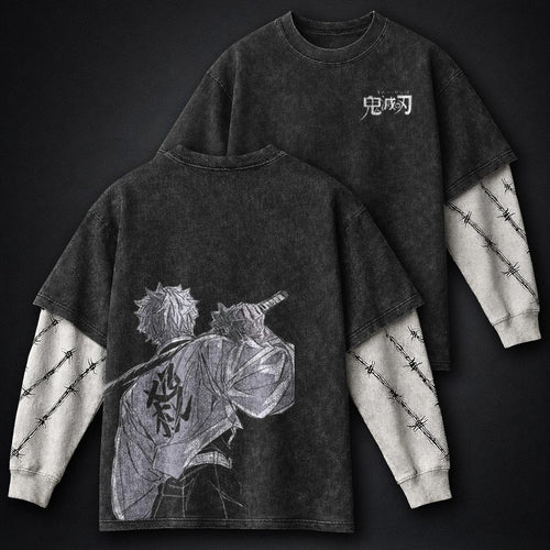 Demon Slayer Breathable Double Sleeves Washed T-Shirt