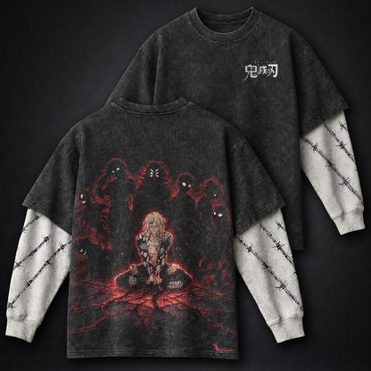 Demon Slayer Durable Double Sleeves Washed T-Shirt