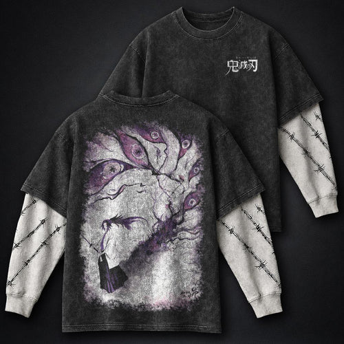 Demon Slayer Textured Double Sleeves Washed T-Shirt