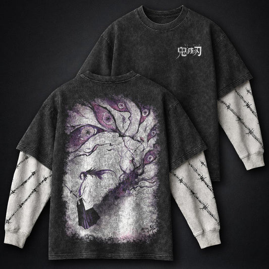 Demon Slayer Textured Double Sleeves Washed T-Shirt