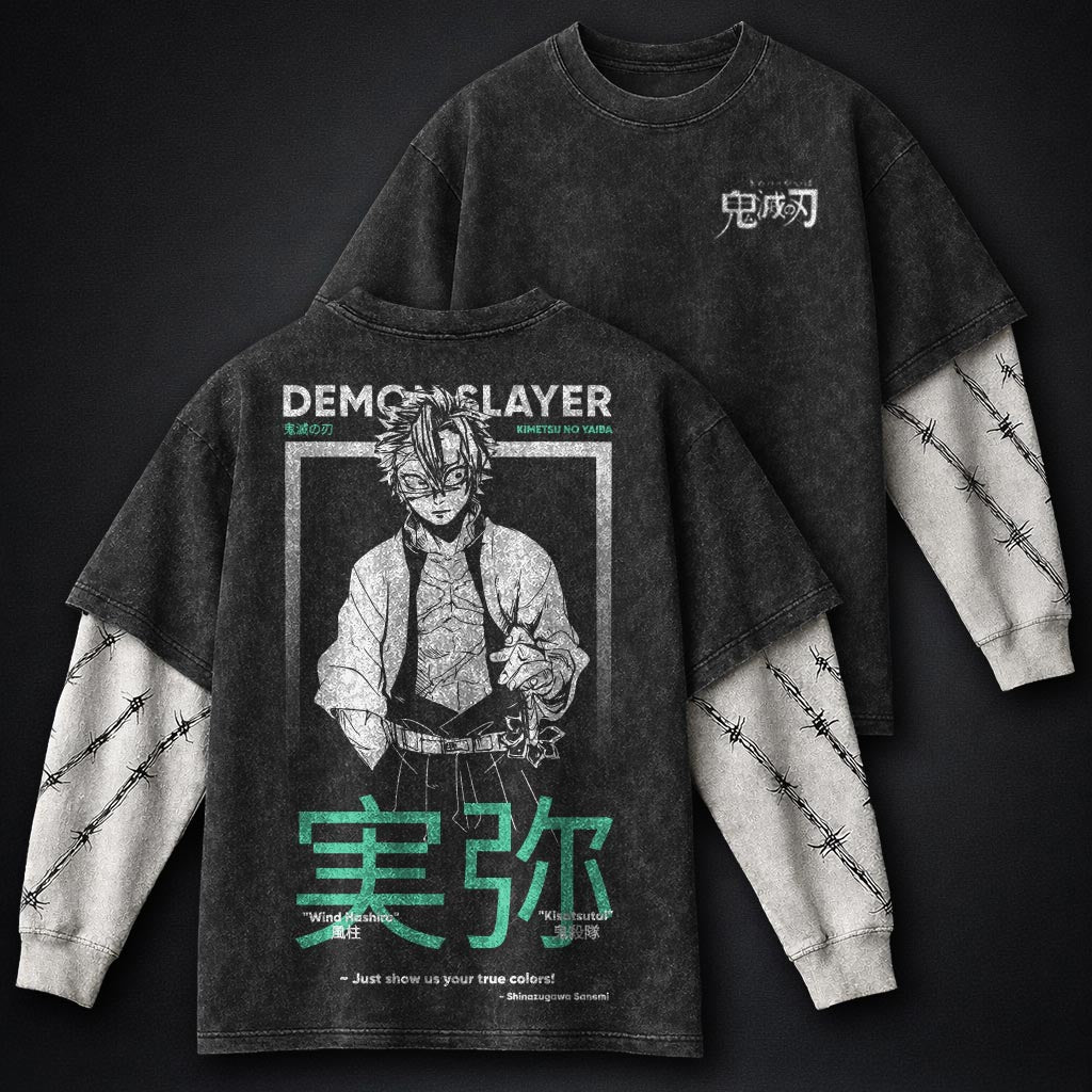 Demon Slayer Cool Double Sleeves Washed T-Shirt