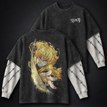 Demon Slayer Thermal Double Sleeves Washed T-Shirt