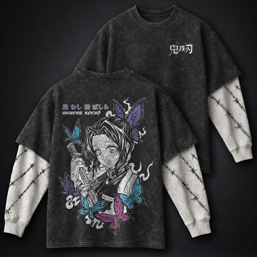Demon Slayer French-terry Double Sleeves Washed T-Shirt