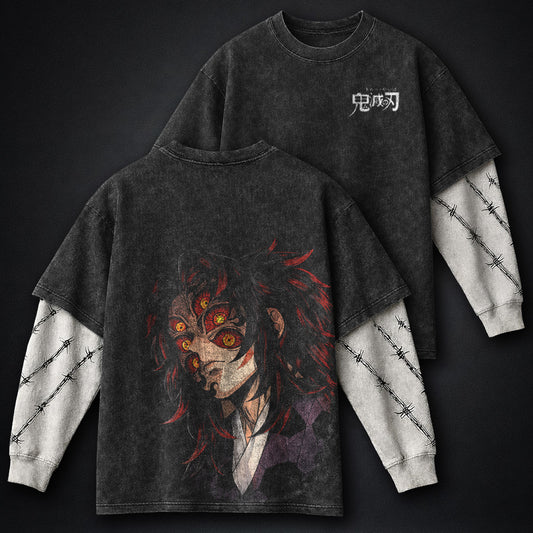 Demon Slayer Ribbed Double Sleeves Washed T-Shirt