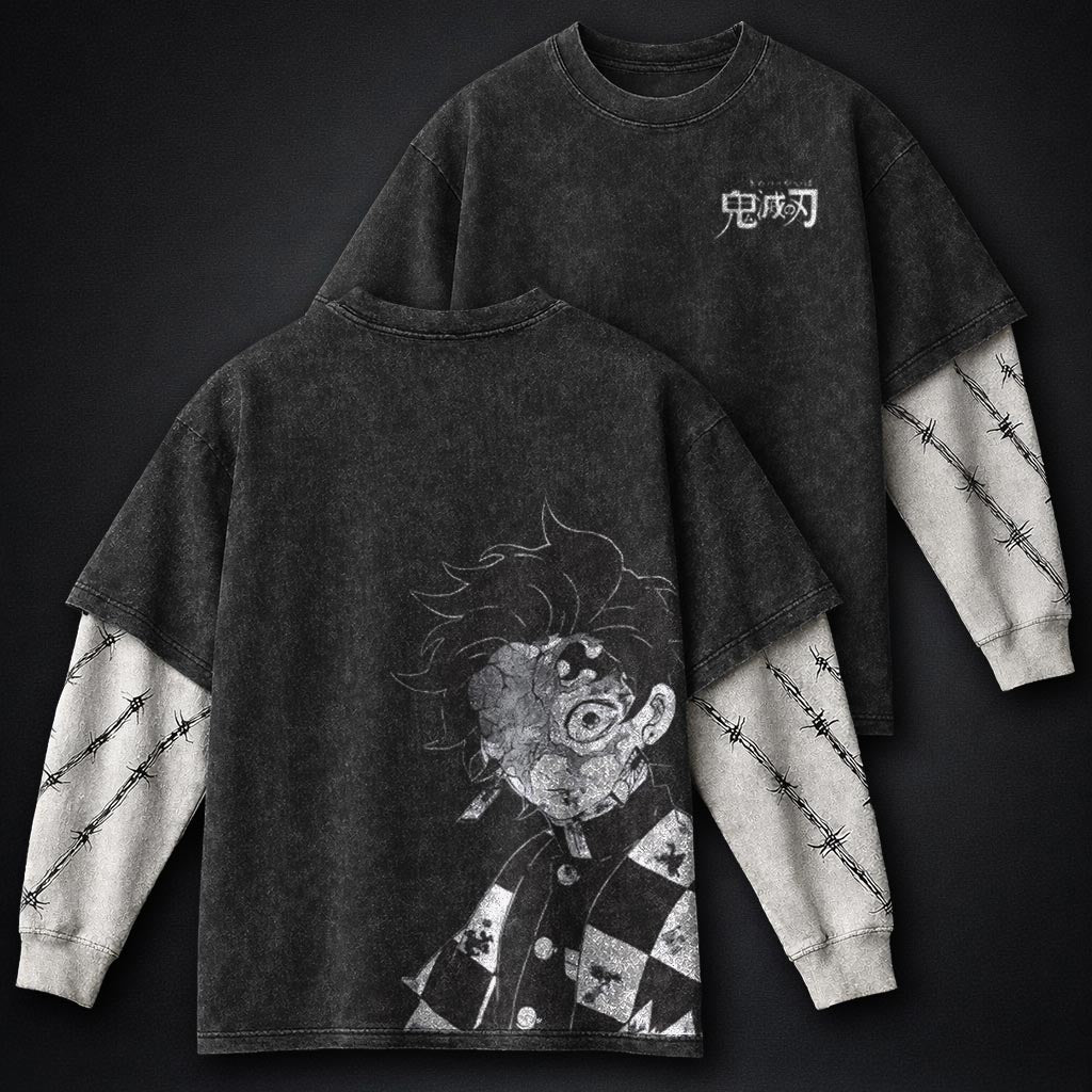 Demon Slayer Heavyweight Double Sleeves Washed T-Shirt