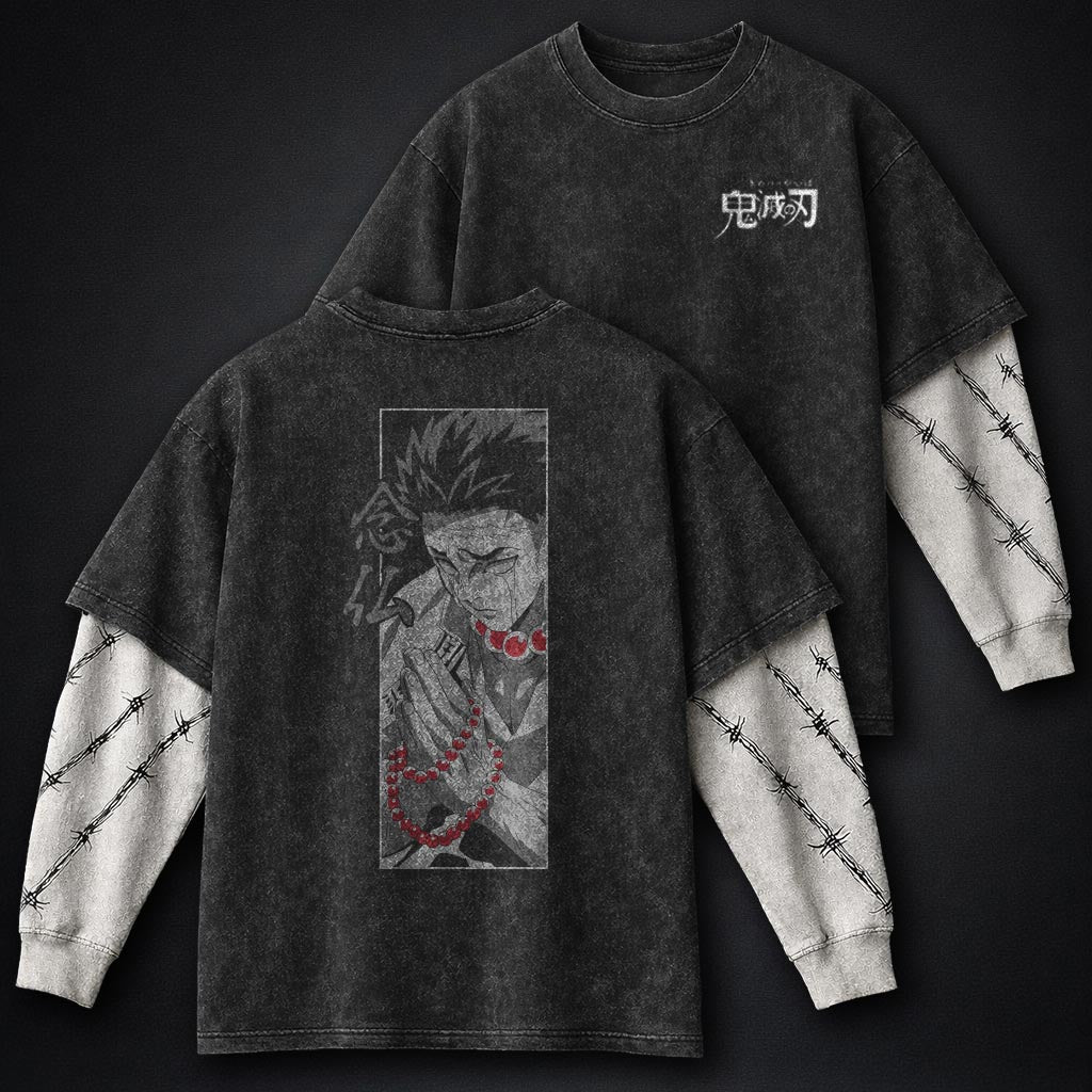 Demon Slayer Oversized Double Sleeves Washed T-Shirt