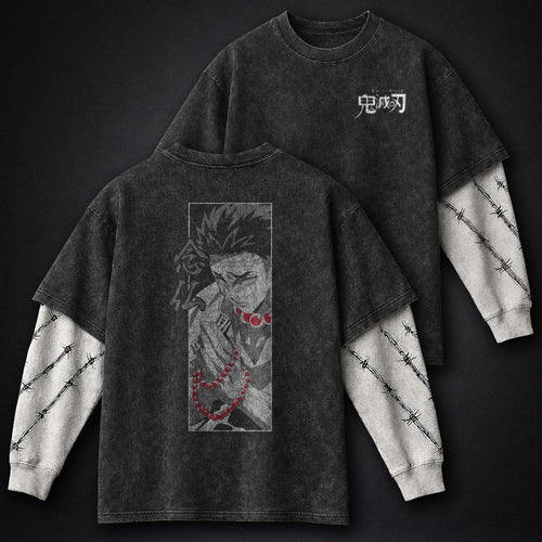 Demon Slayer Oversized Double Sleeves Washed T-Shirt