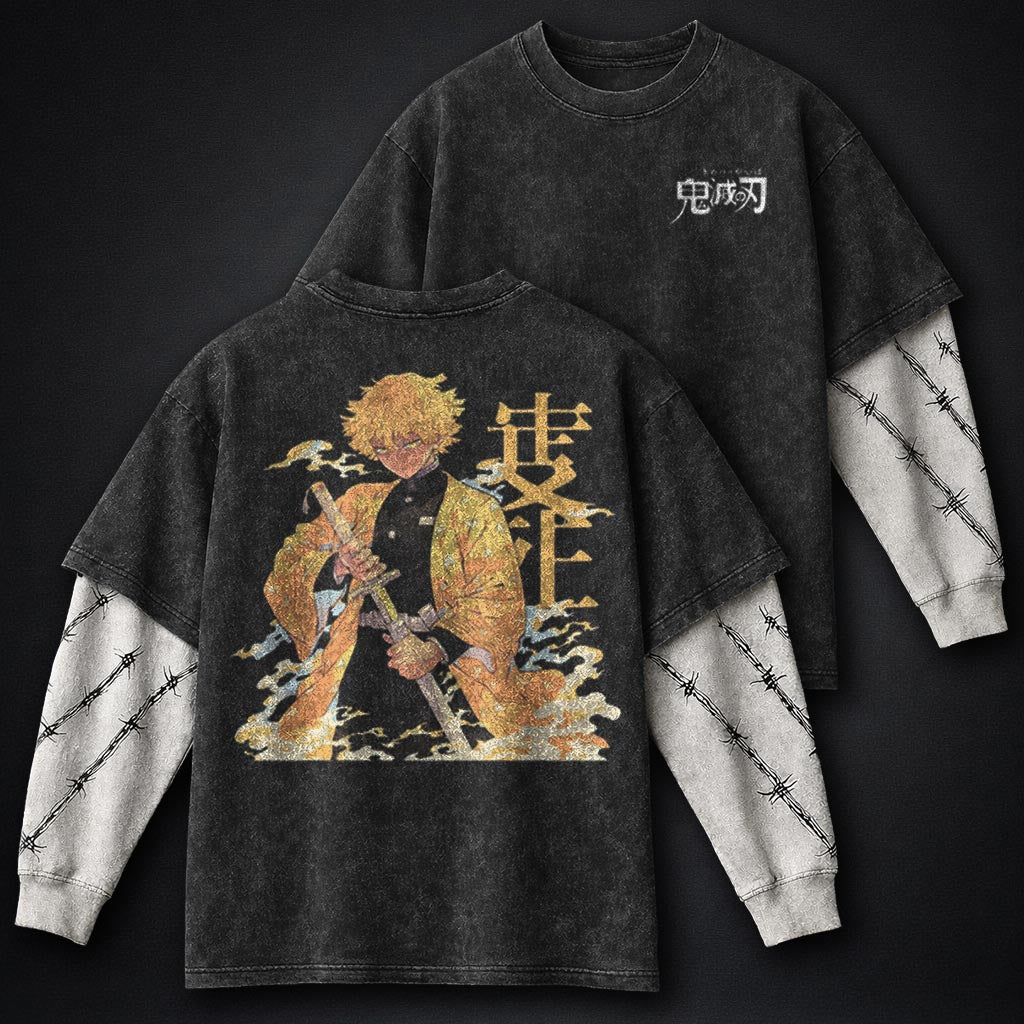 Demon Slayer Clean Double Sleeves Washed T-Shirt
