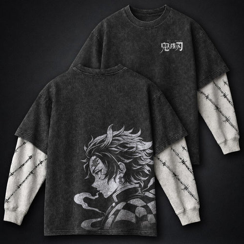 Demon Slayer Casual Double Sleeves Washed T-Shirt