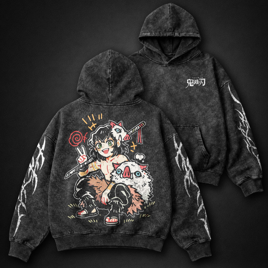 Demon Slayer Printed Washed Hoodie