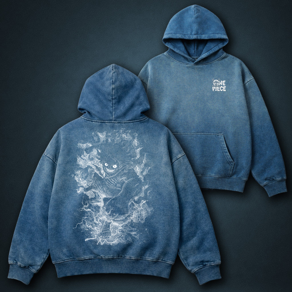 One Piece Casual Blue Faded Hoodie