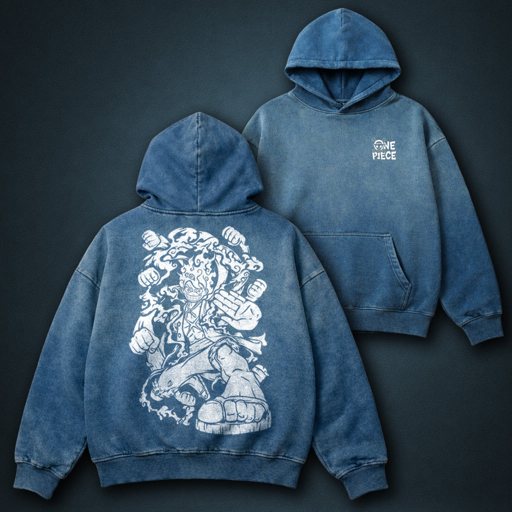 One Piece Oversized Blue Faded Hoodie