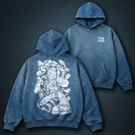 One Piece Oversized Blue Faded Hoodie