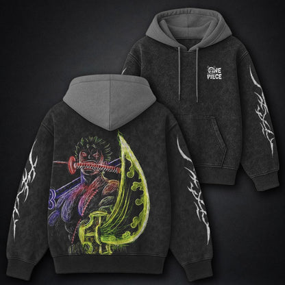 One Piece Bold Black and Gray Washed Hoodie
