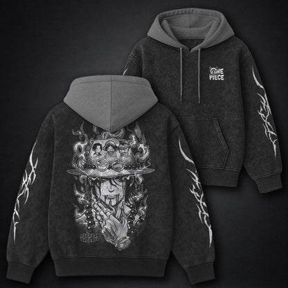 One Piece Luxe Black and Gray Washed Hoodie