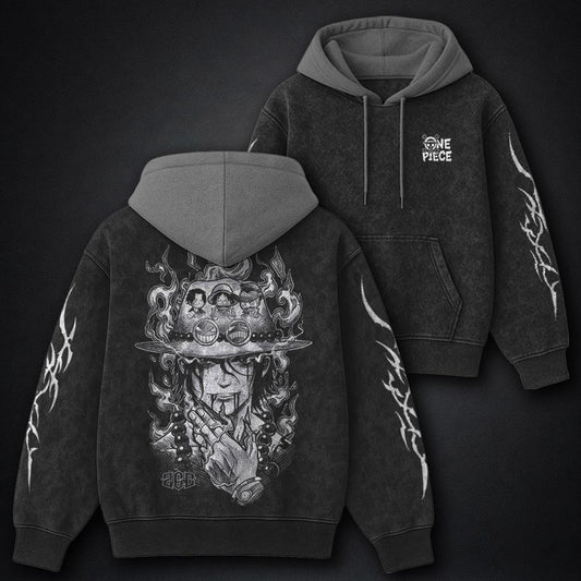 One Piece Luxe Black and Gray Washed Hoodie