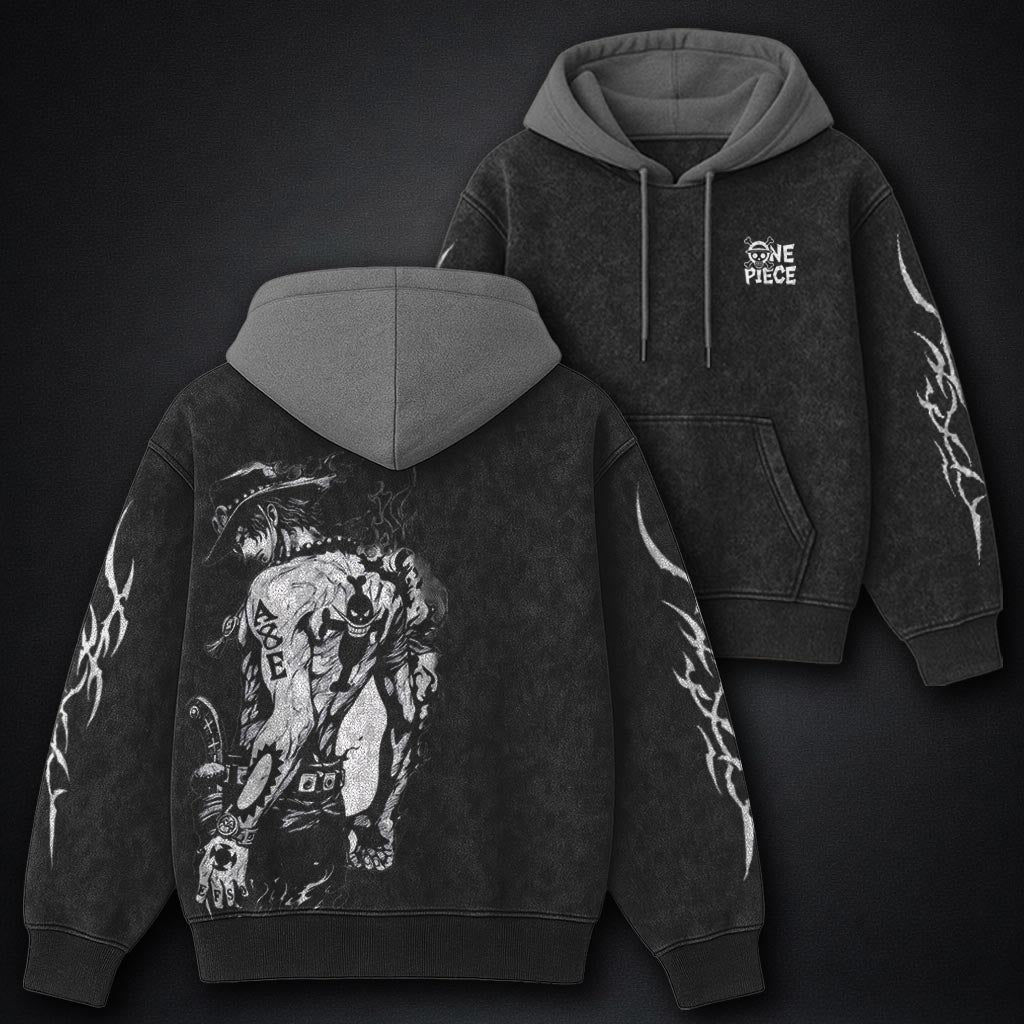 One Piece Minimal Black and Gray Washed Hoodie