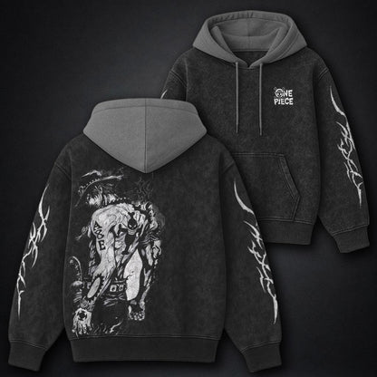 One Piece Minimal Black and Gray Washed Hoodie