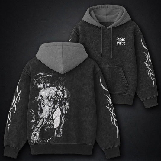 One Piece Minimal Black and Gray Washed Hoodie