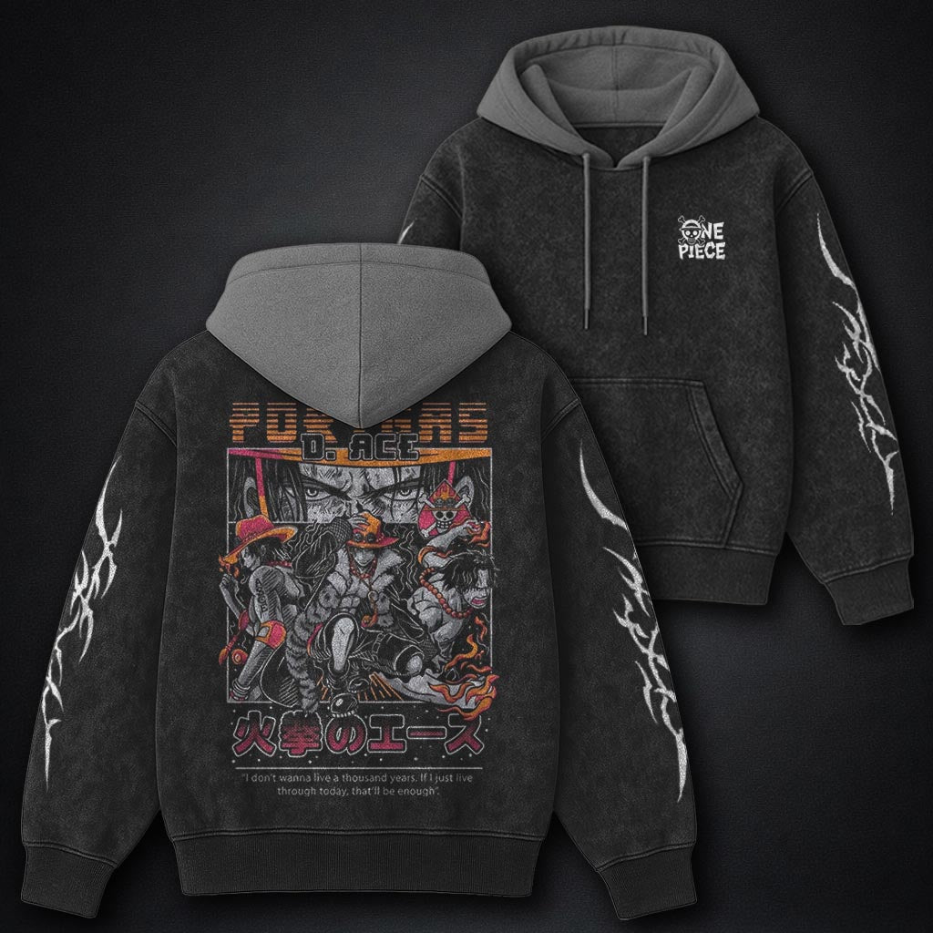 One Piece Cool Black and Gray Washed Hoodie