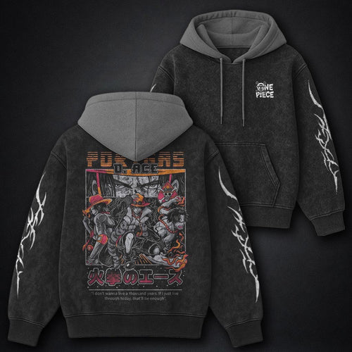 One Piece Cool Black and Gray Washed Hoodie