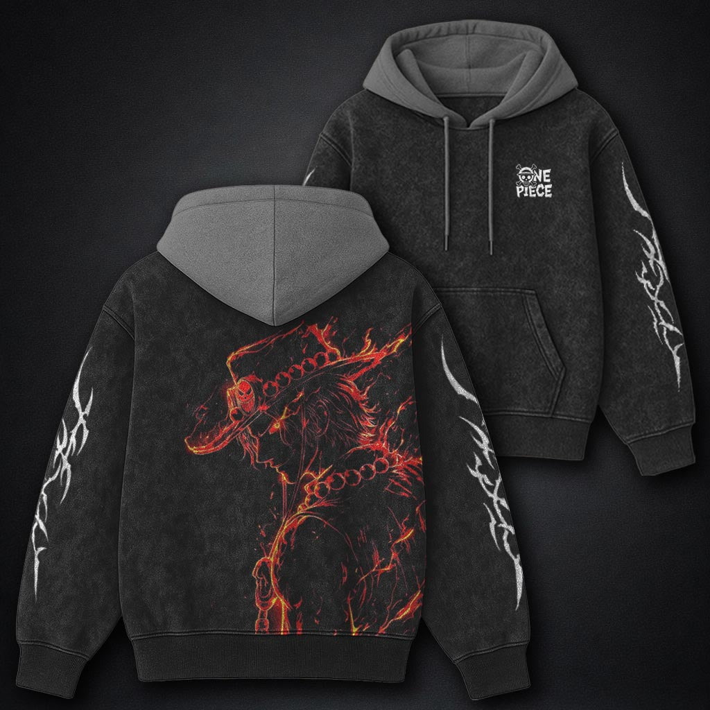 One Piece Premium Black and Gray Washed Hoodie