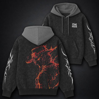 One Piece Premium Black and Gray Washed Hoodie